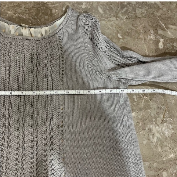 LUCKY BRAND Split Open Back Sweater Sheer Layered Knit Metallic Shimmer Boho S M - Picture 11 of 14